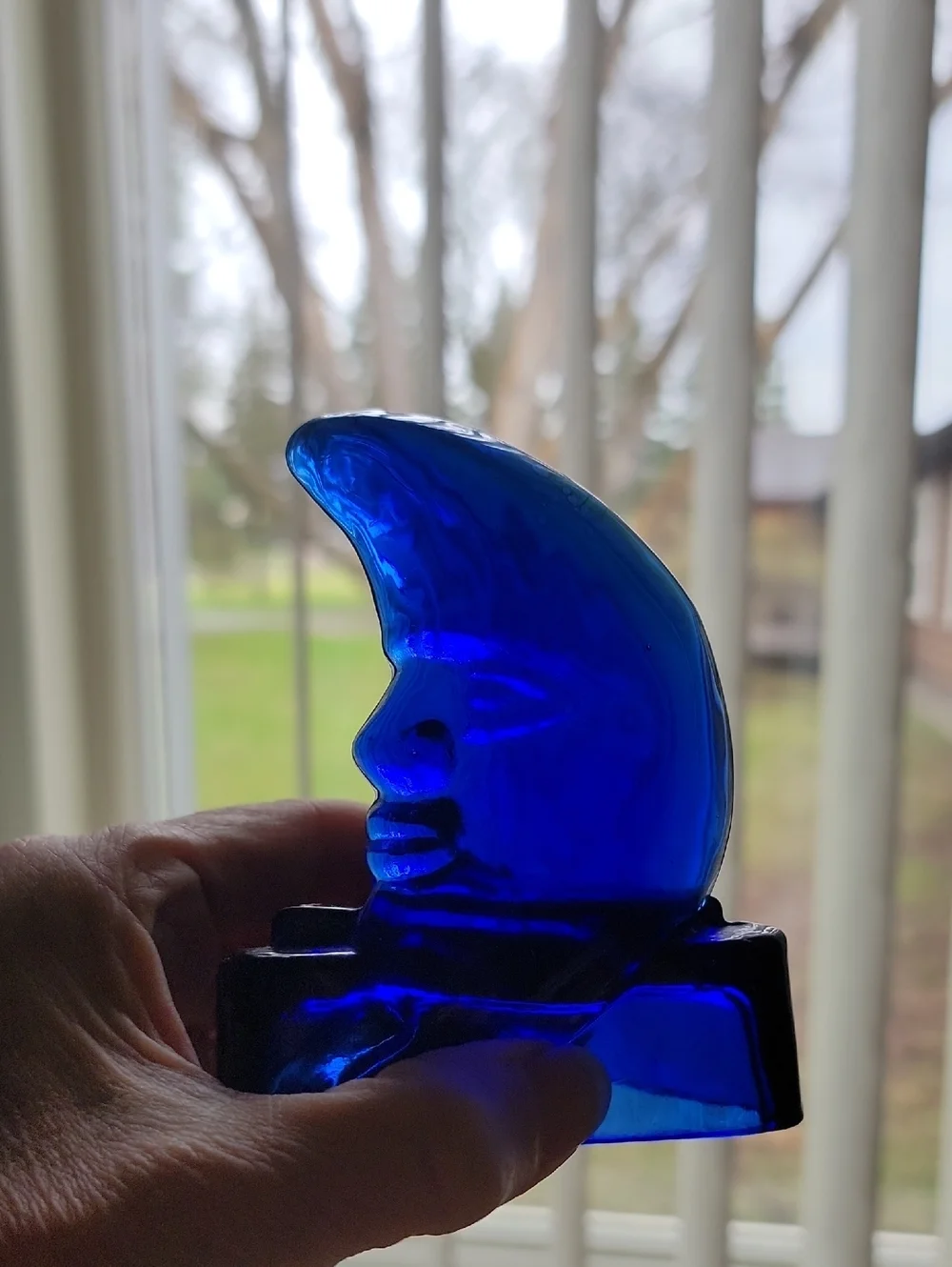 Cobalt Blue Glass Crescent Moon Figurine Candle Holder - Picture 5 of 5